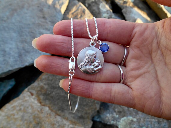 MADONNA and Child Our Lady Necklace Mary Pendant Swarovski