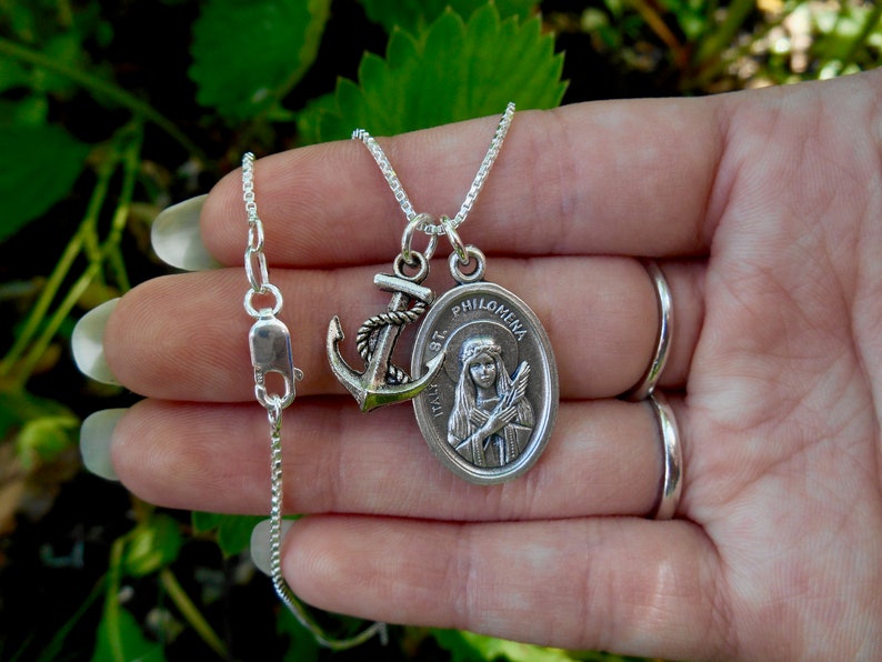 Saint St Philomena Necklace St. Philomena anchor Charm Etsy