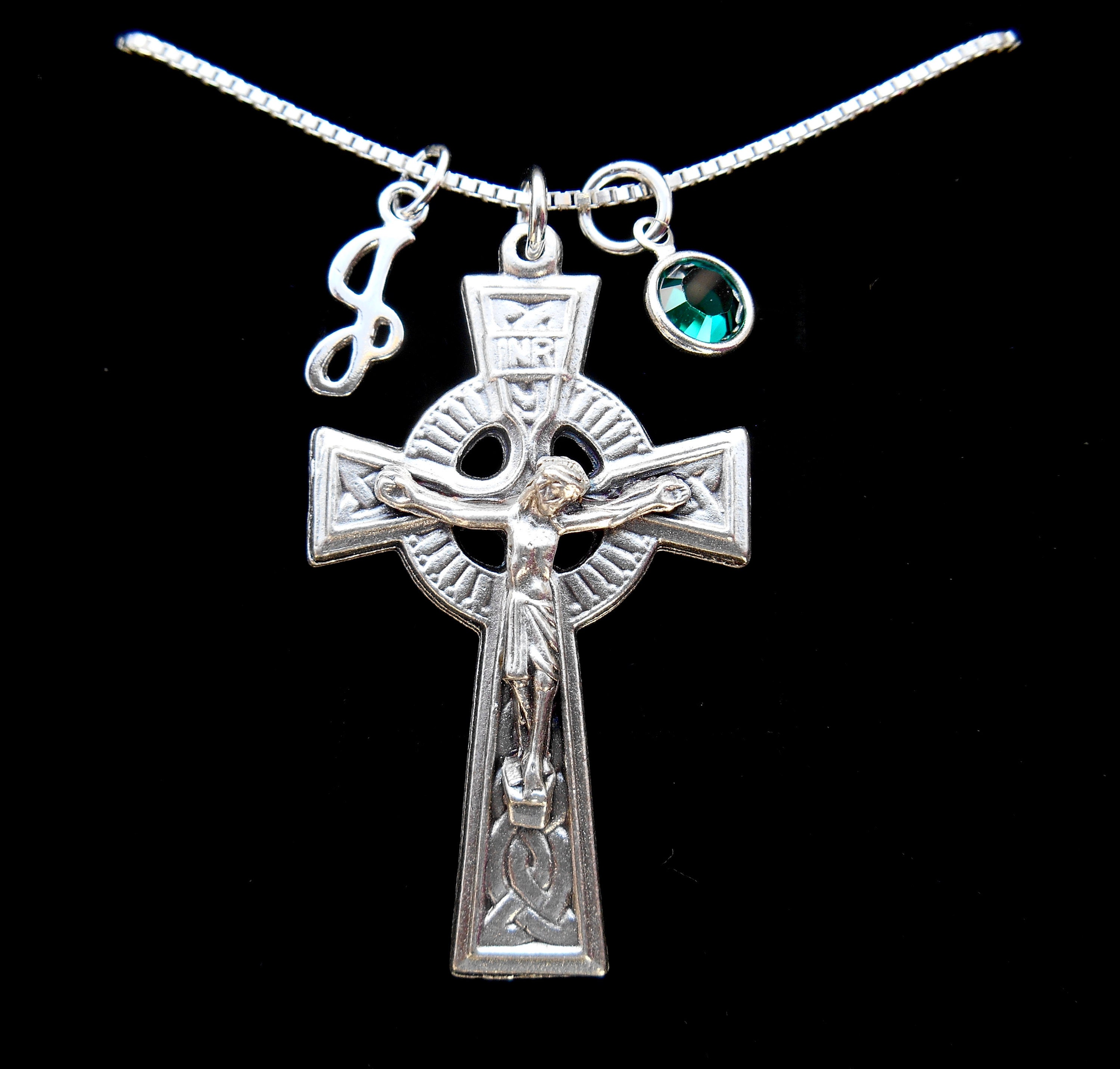 Large Celtic Cross Charm Necklace. Irish Cross. Crucifix Necklace