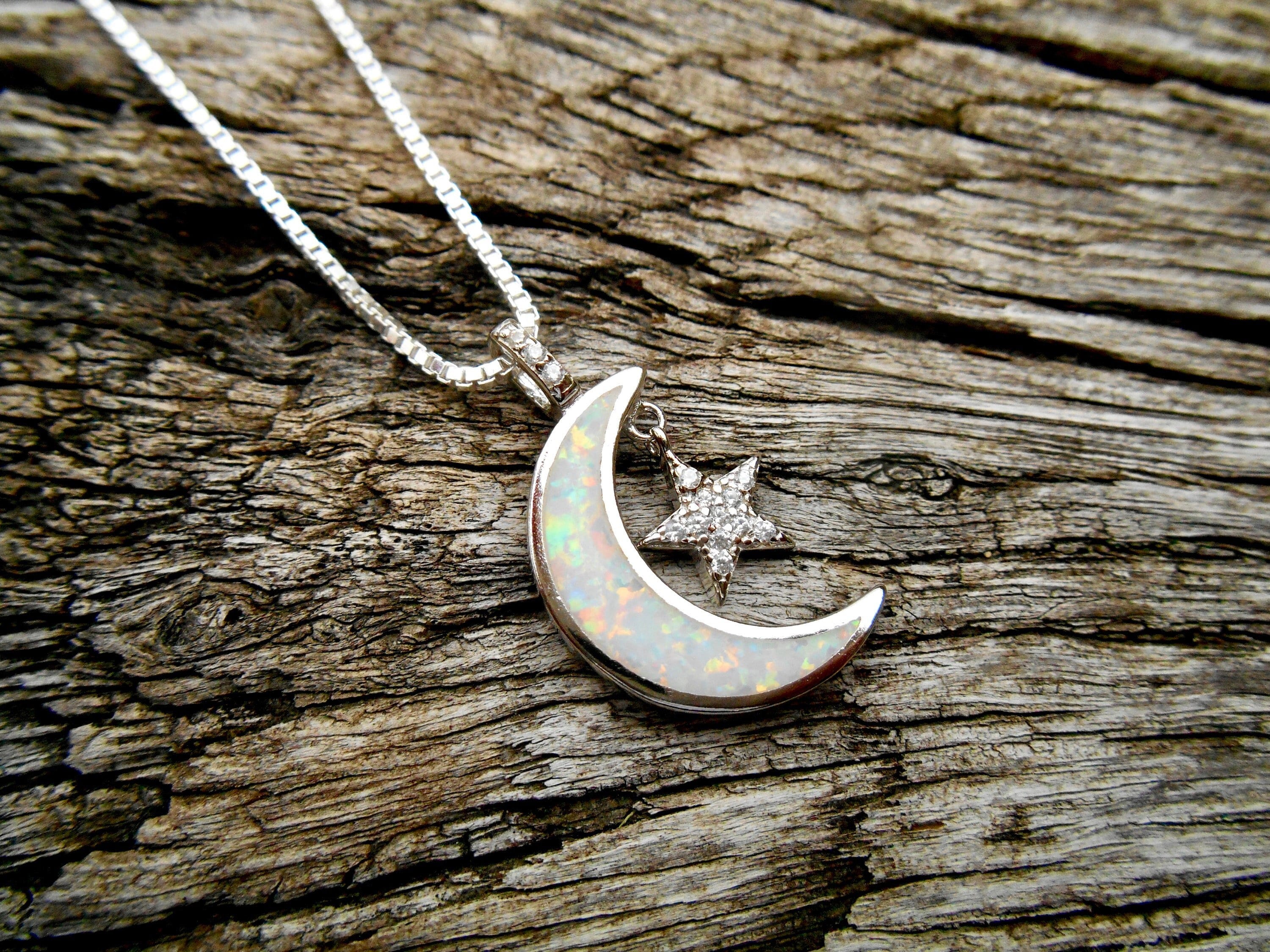 Moon and Star Necklace, Crescent Moon and Star, Sterling Moon and Star Necklace, Crescent Moon and Star, Sterling