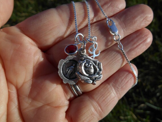 Sliding Rose Locket Virgin Mary 