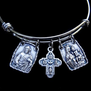 Pulsera Escapulario, Brazalete Acero Inoxidable, Nuestra Señora del Monte Carmelo, Medalla Sagrado Corazón de Jesús, Brazalete Católico, Confirmación, Madrina
