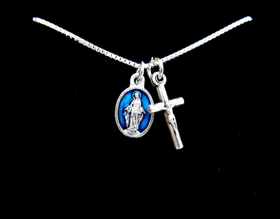 Medal Tiny Virgin Mary Necklace Tiny Gold Miraculous Medal, Virgin