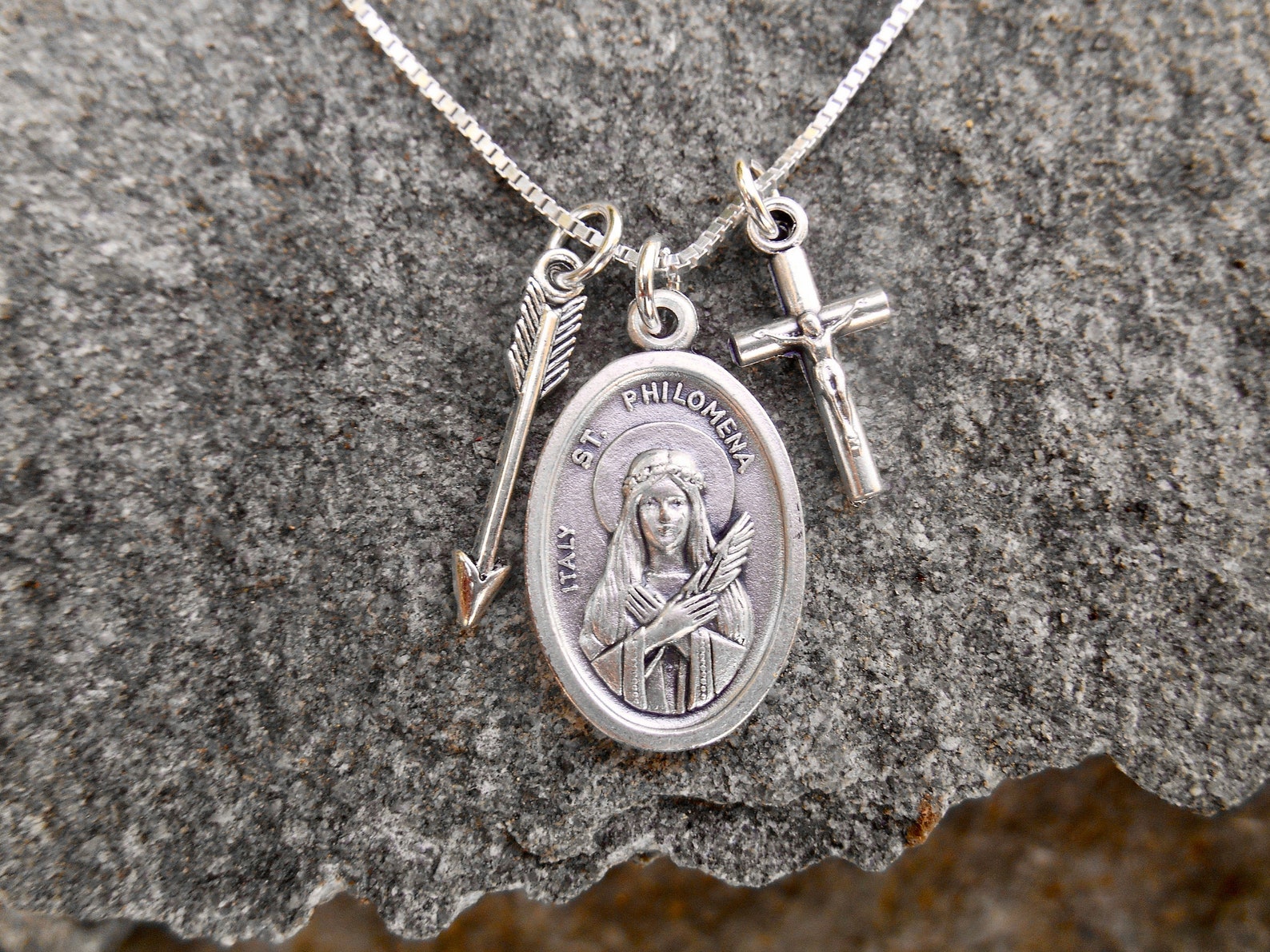 Saint St Philomena Necklace Personalized arrow Charm Etsy
