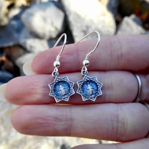 Blue Star Miraculous Medal Earrings, 1/2 Inch Miraculous Medal, Stella Maris Earrings, Sterling Silver fishhook, Confirmation Gift, Mary