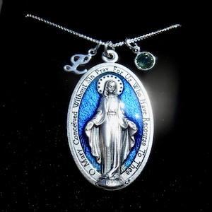 Virgin Mary Miraculous Medal, EXTRA Large 1.75 INCH, Virgin Mary Medallion, Confirmation, Cross, XL Blue Miraculous Medal, Mary Necklace