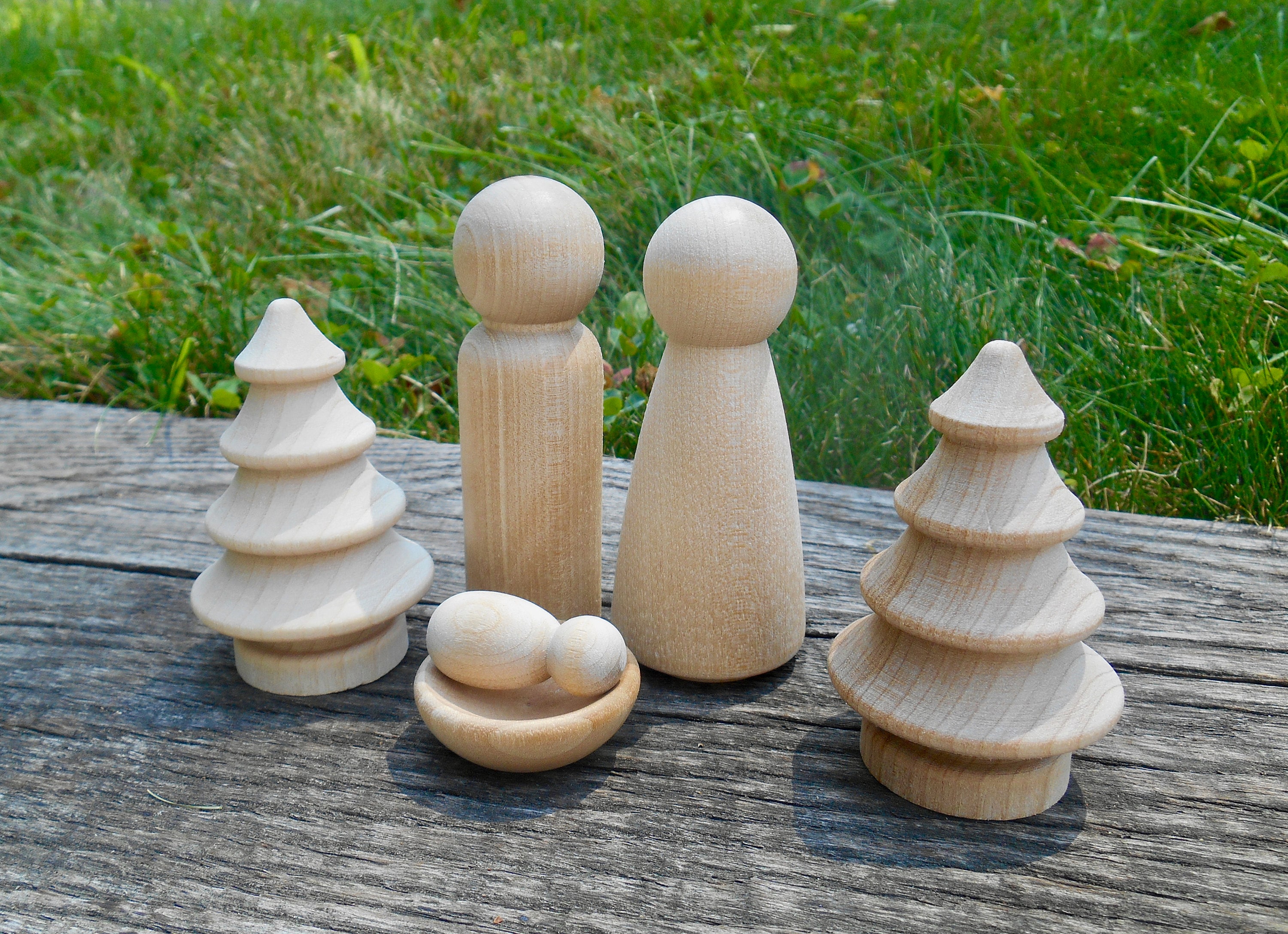 Minimalist Wooden Nativity Peg Doll Set, DIY Montessori Nativity Scene ...