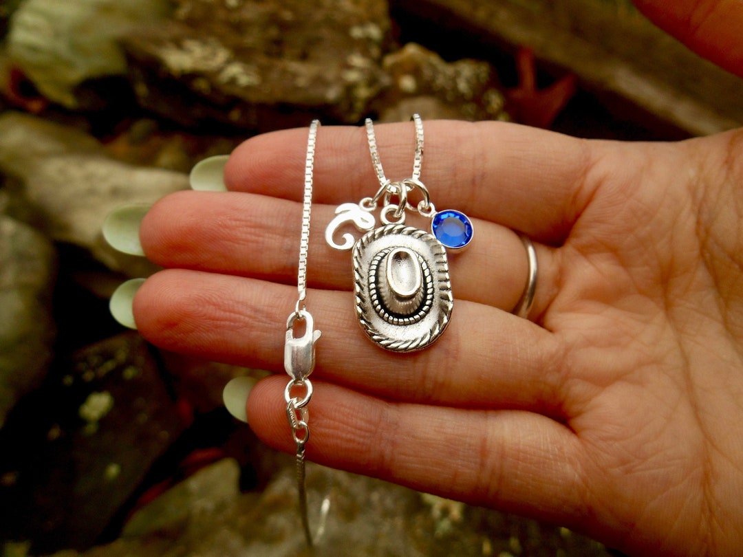 Cowgirl Hat Charm Necklace, Sterling Silver Box Chain Necklace ...