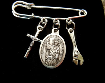 Saint Vincent Ferrer veiligheidsspeld broche-Dominicaanse priester-patroonheilige loodgieters-bouwers, sleutel charme-aannemer cadeau-metselaar