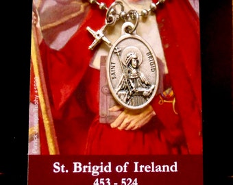 Collar Medalla Santa BRÍGIDA. Collar de Santa Brígida de Kildare. Cruz Brígida. Collar Santo Patrón. Collar irlandés. Joyas de confirmación