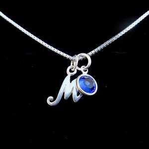 Birthstone Initial Necklace, Personalized Disk Tag in Gold Filled, Sterling Silver, Simple Birthstone Necklace Custom Initials