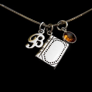 3D-boekbedelketting, geboortesteen, sterlingzilveren initiële bedel, cadeau boekenliefhebber, realistische boekketting, sterlingzilveren doosketting,