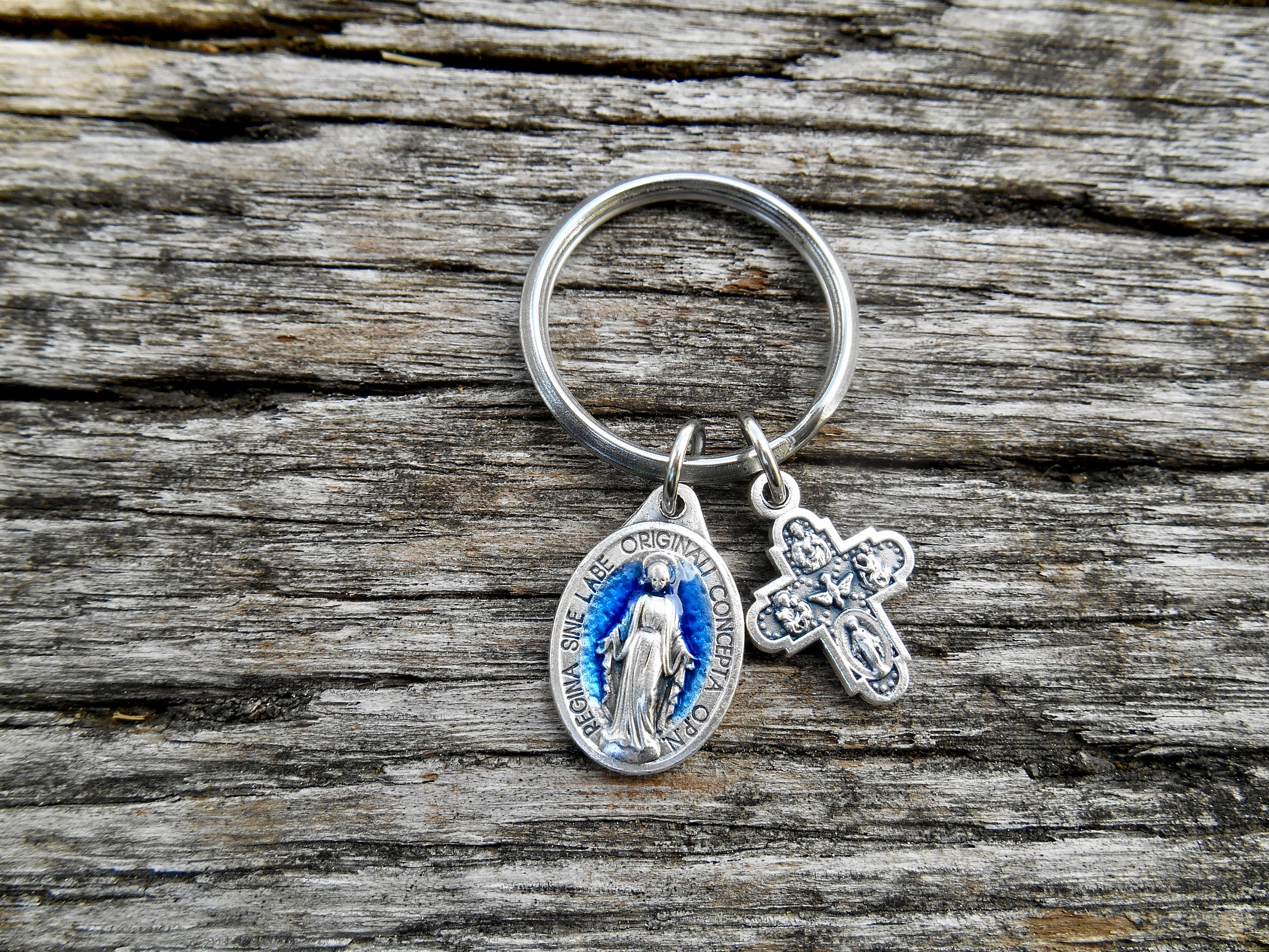 Blue Miraculous Medal Key Chain, Faith Fob, Keychain, Miraculous