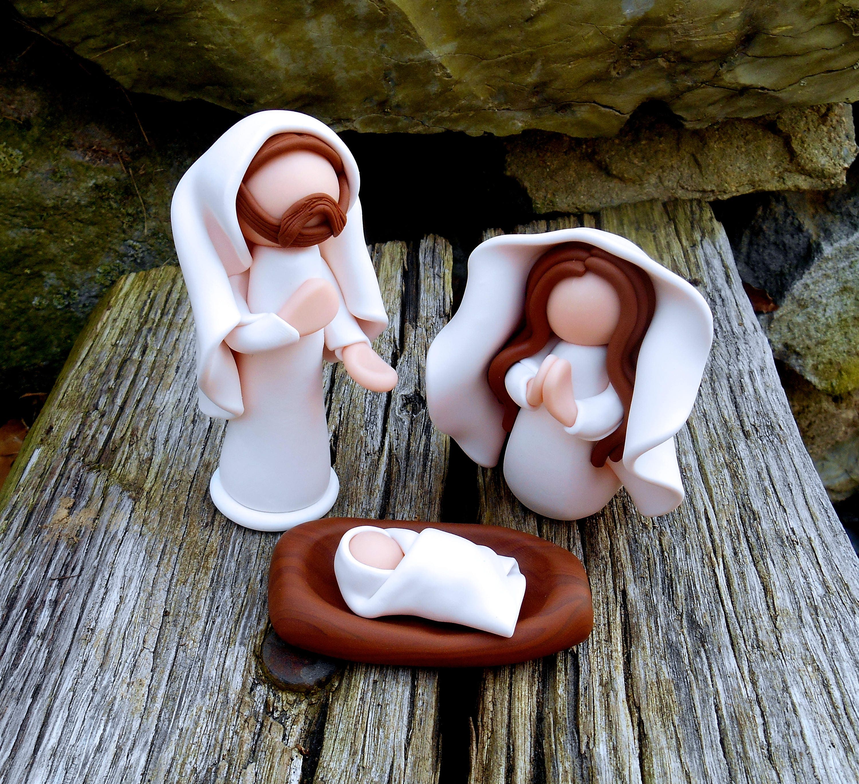 Nativity Set Modern Nativity Polymer Clay Manger Unique Etsy