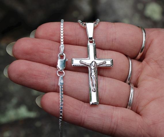 Mens Sterling Silver Crucifix, Catholic Cross, Solid Cross