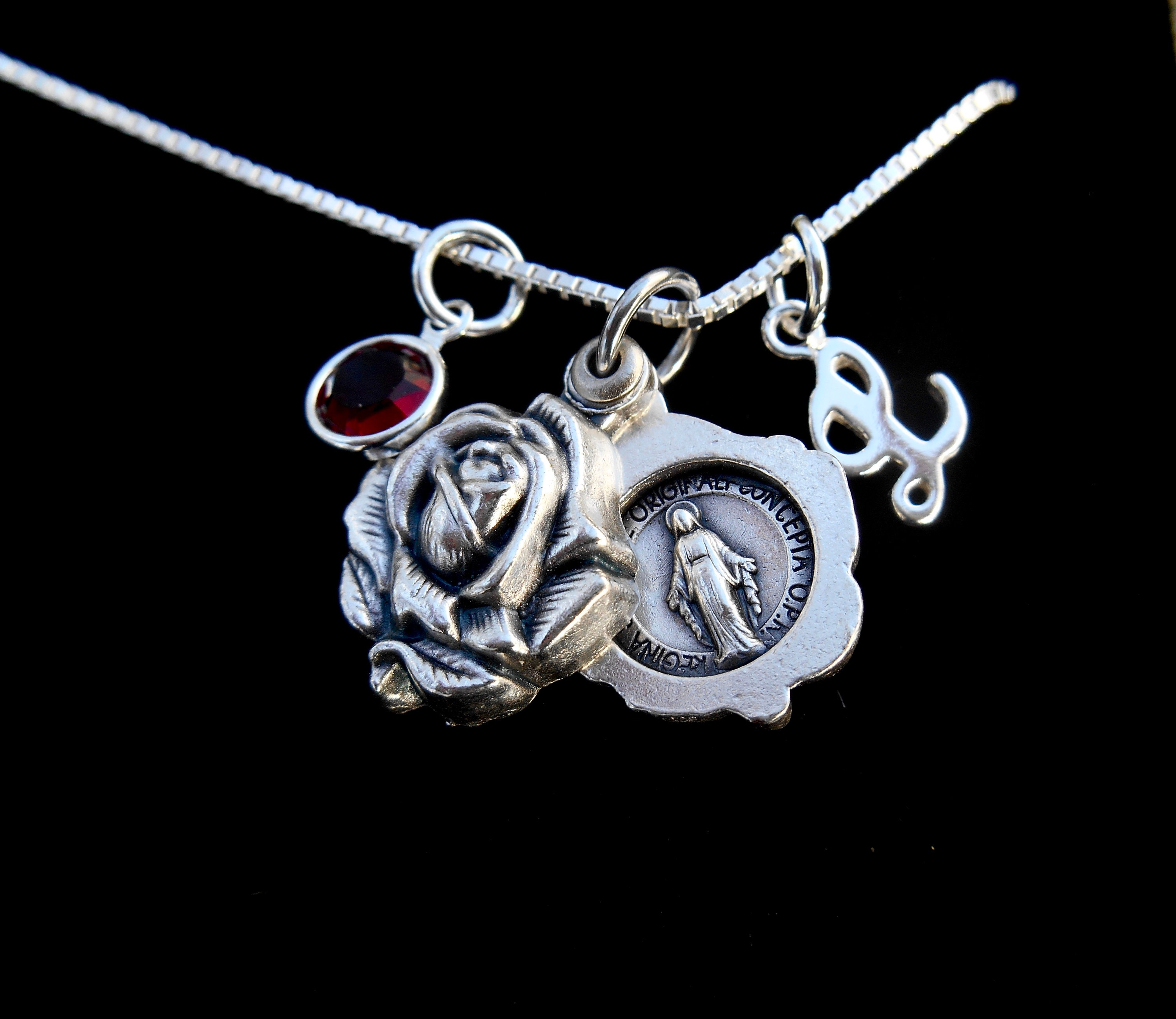 Sliding Rose Locket Virgin Mary 