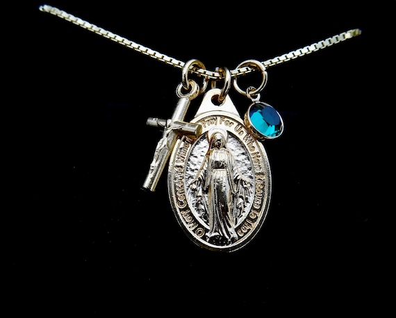  Religious Jewelry by FDJ Collar con colgante de medalla  milagrosa de la Virgen María de oro amarillo de 10 k (grande) : Ropa,  Zapatos y Joyería