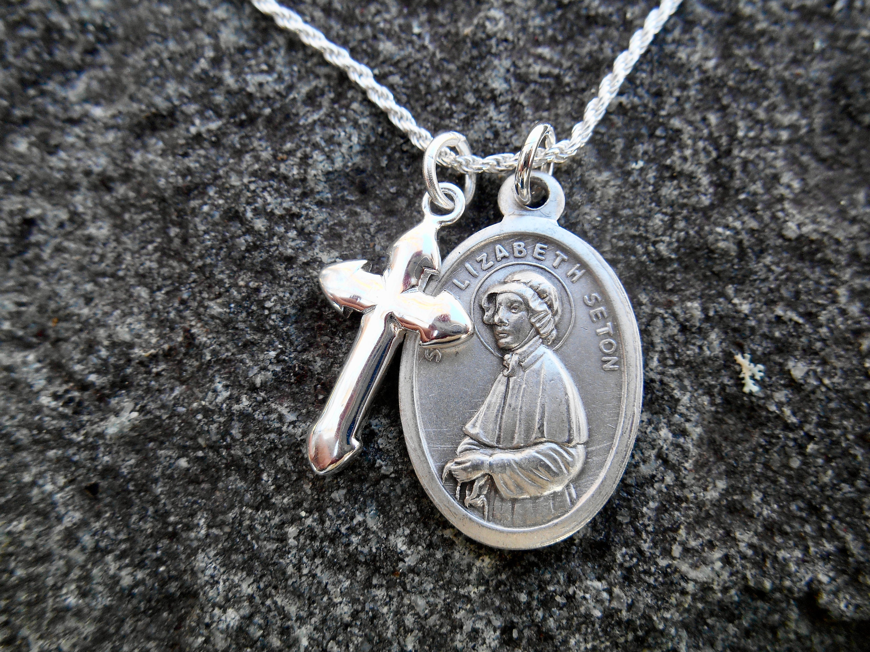 Saint Elizabeth Ann Seton Medal Necklace, Sterling Silver Rope Chain ...