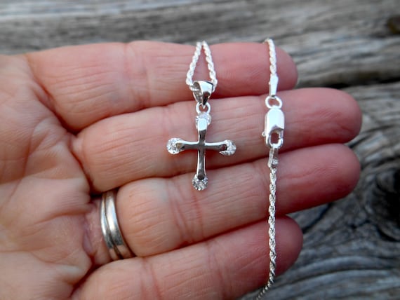 Sterling Silver Cross Necklace, Gift for Her, 16