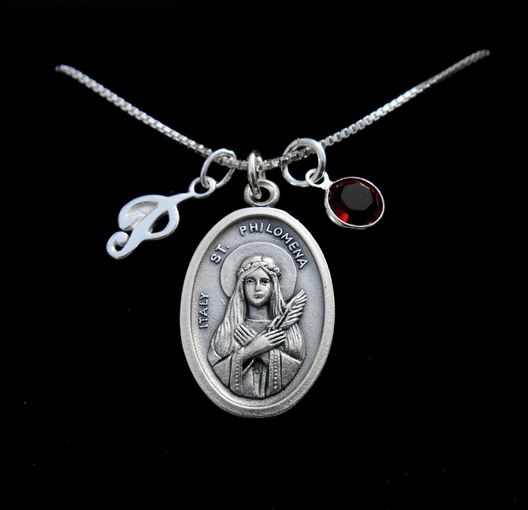 Saint St Philomena Necklace Personalized Swarovski Crystal Etsy