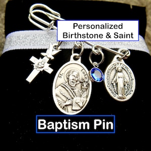 Baptism Gift - Choose Your Patron Saint - Baptism  Keepsake- Pin- Baby Brooch- Baby Shower-Personalized Baby -Christening-Stroller Pin