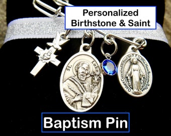 Baptism Gift - Choose Your Patron Saint - Baptism  Keepsake- Pin- Baby Brooch- Baby Shower-Personalized Baby -Christening-Stroller Pin