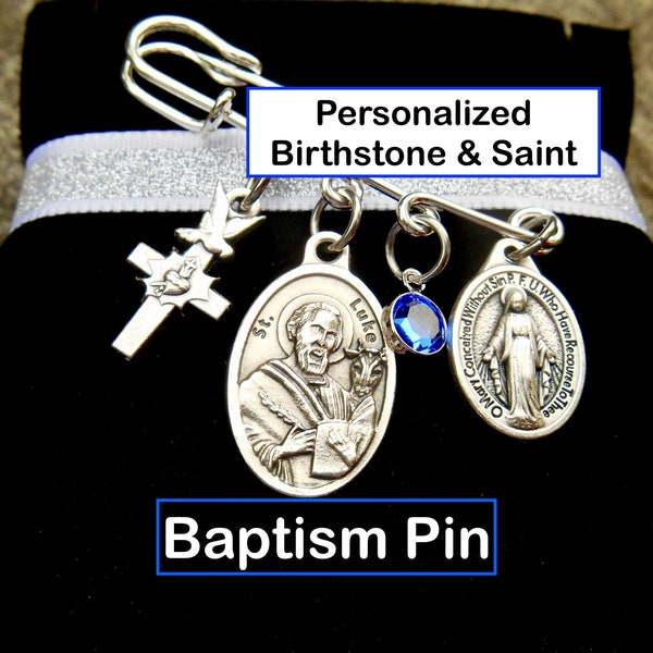 Baptism Gift - Choose Your Patron Saint - Baptism  Keepsake- Pin- Baby Brooch- Baby Shower-Personalized Baby -Christening-
