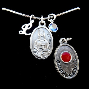 SAINT LUCY Relic Necklace - Personalized Initial, Birthstone, Patron Saint of the Blind, Virgins, Confirmation Gift, Saint Lucia, St Lucy