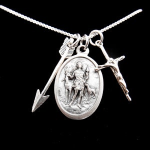 Saint St Hubert Necklace - Crucifix -Arrow Charm - Patron Saint Charm Necklace - Catholic Gift - Confirmation, Patron Saint of Hunters