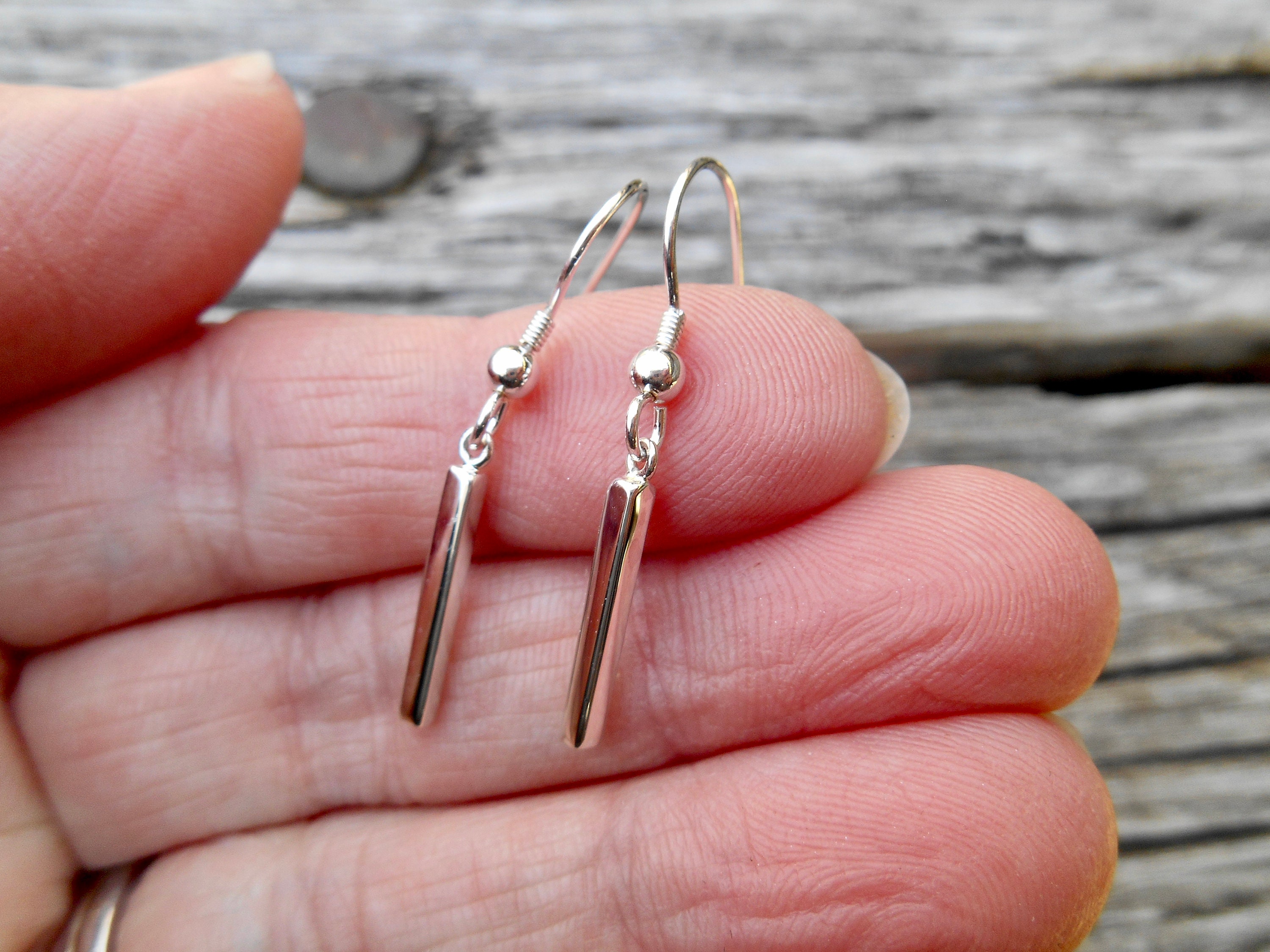 Sterling Silver Earrings, Silver Skinny Bar Earrings, Silver Bar