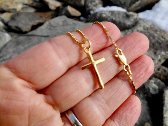Gold Plating Over 925 Sterling Silver Cross Necklace, Small 1