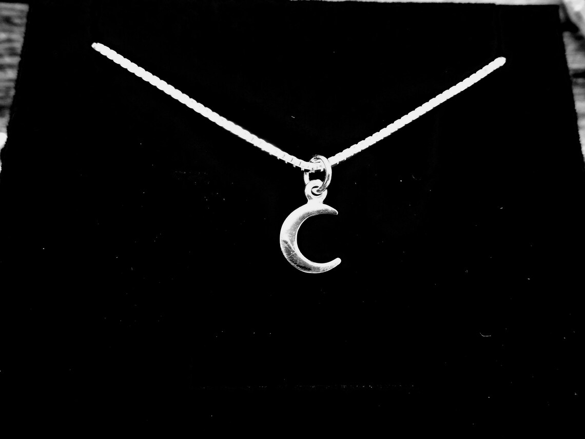 Tiny Crescent Moon Necklace 925 Sterling Silver Pendant Etsy