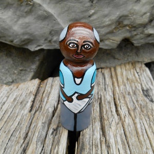 African American Peg Doll, Grandpa Peg Doll, GrandFather Peg Doll, Senior Citizen, Elderly Nursing Home Patient, Papa Doll, Dollhouse Doll