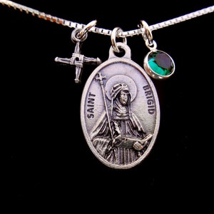 St BRIGID Medal Necklace. Saint Brigid Cross Birthstone Necklace. Brigid of Kildare. Patron Saint Necklace. Irish Necklace. Confirmation