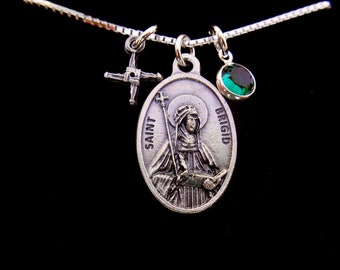 St BRIGID Medal Necklace. Saint Brigid Cross Birthstone Necklace. Brigid of Kildare. Patron Saint Necklace. Irish Necklace. Confirmation