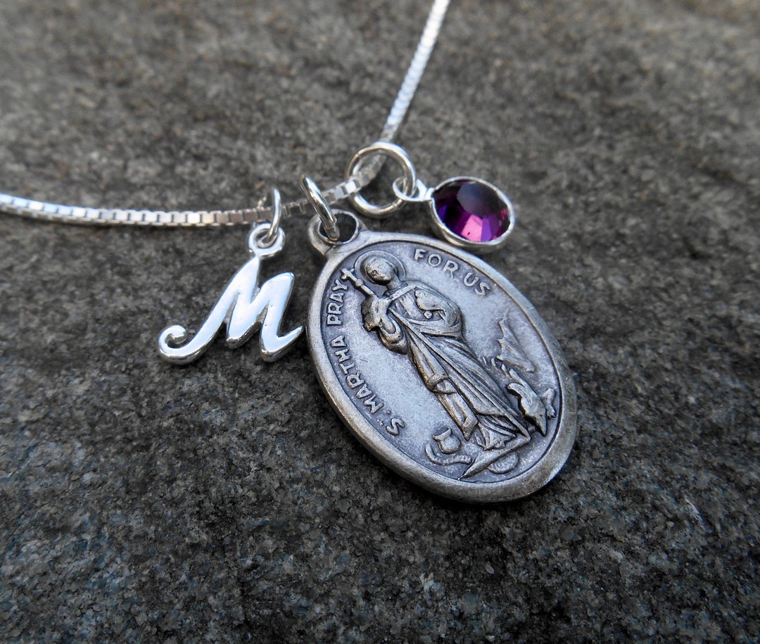 SAINT MARTHA Necklace - Personalized Initial, Birthstone, Patron Saint ...