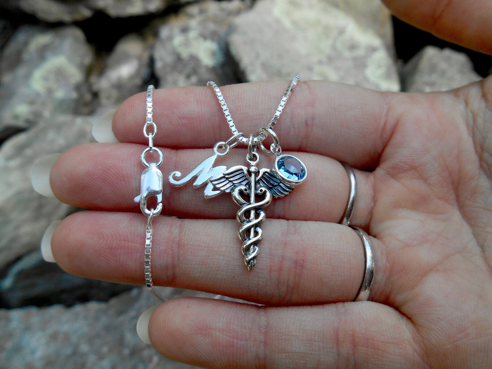 Nurse Gift Medical Symbol Charm Necklace Birthstone Etsy