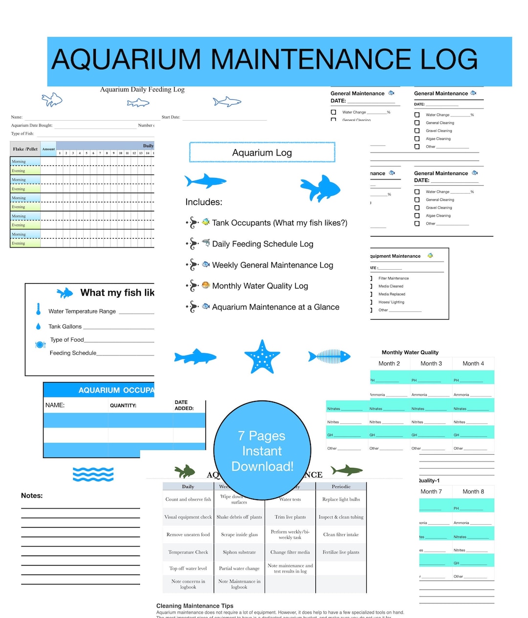Aquarium Log, Fish Journal, Beginners Aquarium Maintenance Log, Fresh