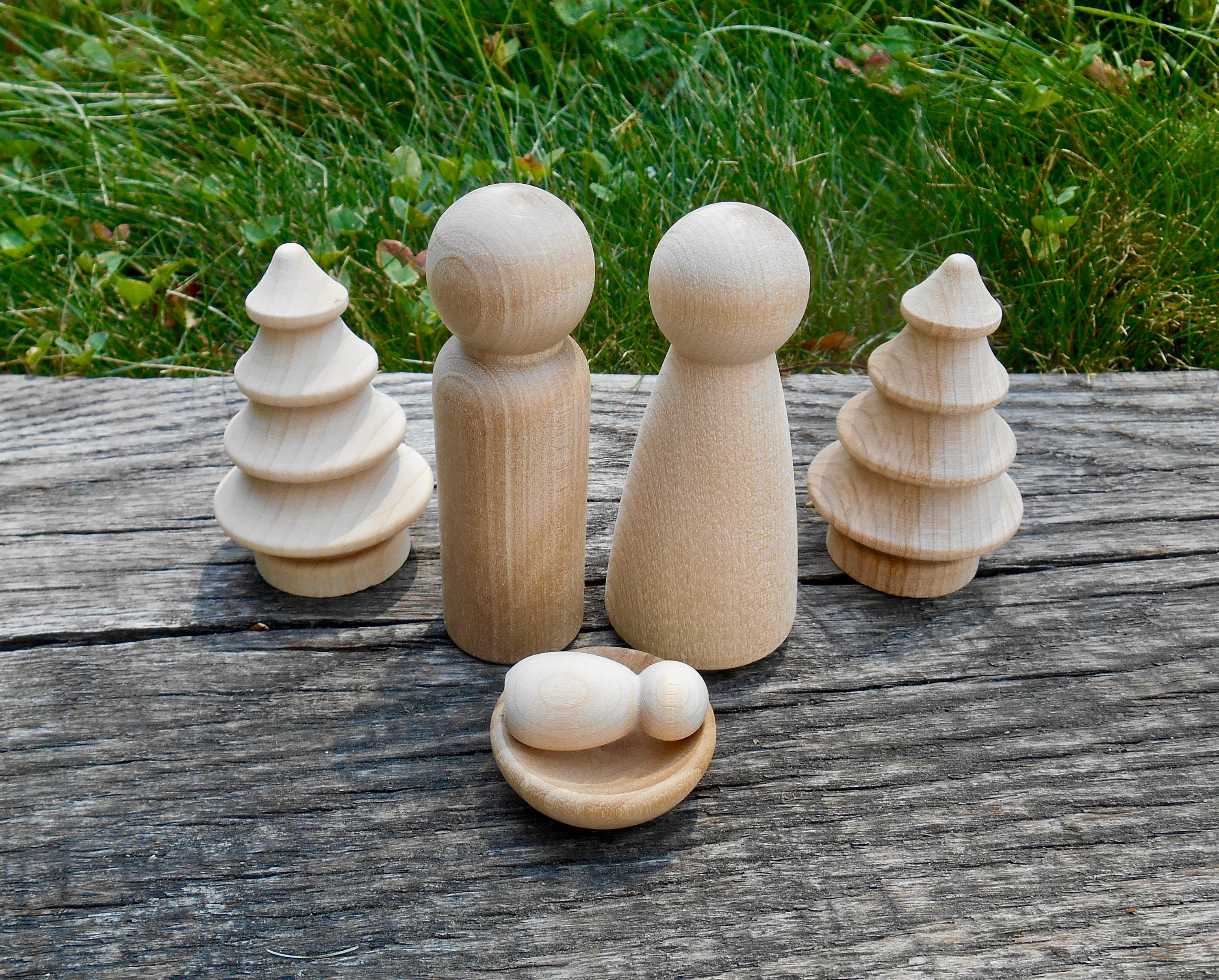 Minimalist Wooden Nativity Peg Doll Set, DIY Montessori Nativity Scene ...