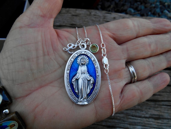 Blue miraculous cheap medal necklace