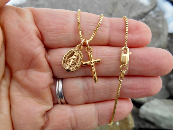 XL Virgin Mary Gold Necklace - Miraculous Medal Pendant