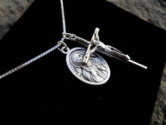 Saint St Peter Necklace -men/boys - Large 1.5 Inch Cross - Patron