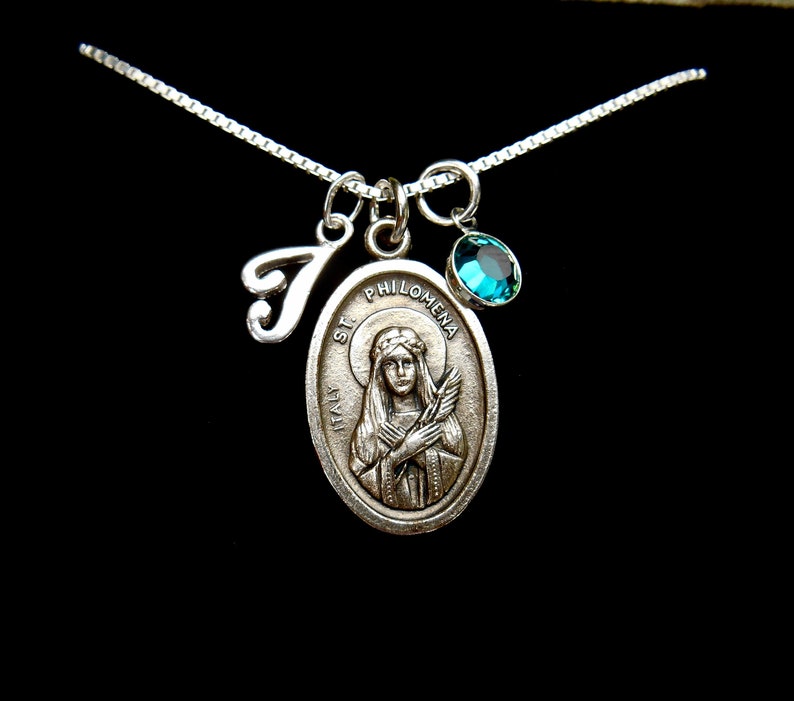 Saint St Philomena Necklace Personalized Swarovski Crystal Etsy