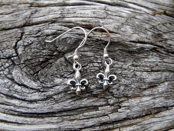 Fleur De Lis Earrings, Sterling Silver Fishhook Ear Wire, Saint