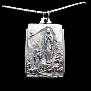 Our Lady of Lourdes, Virgin Mary Medal, Sterling Silver Box Chain, Mary Medallion, St Bernadette, Confirmation, Patron Saint Necklace