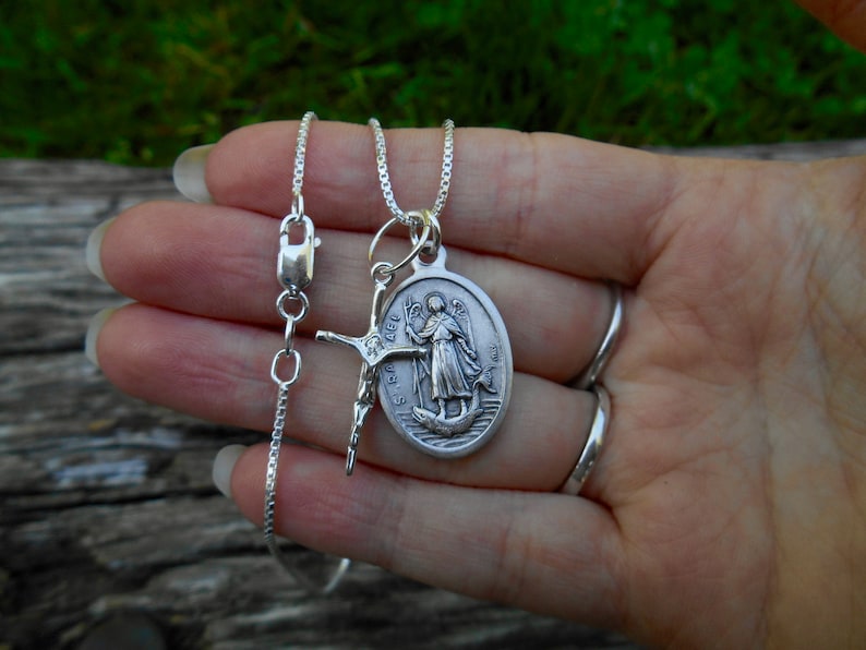 Saint St Raphael Necklace - Archangel - Sterling Silver Cross Charm ...