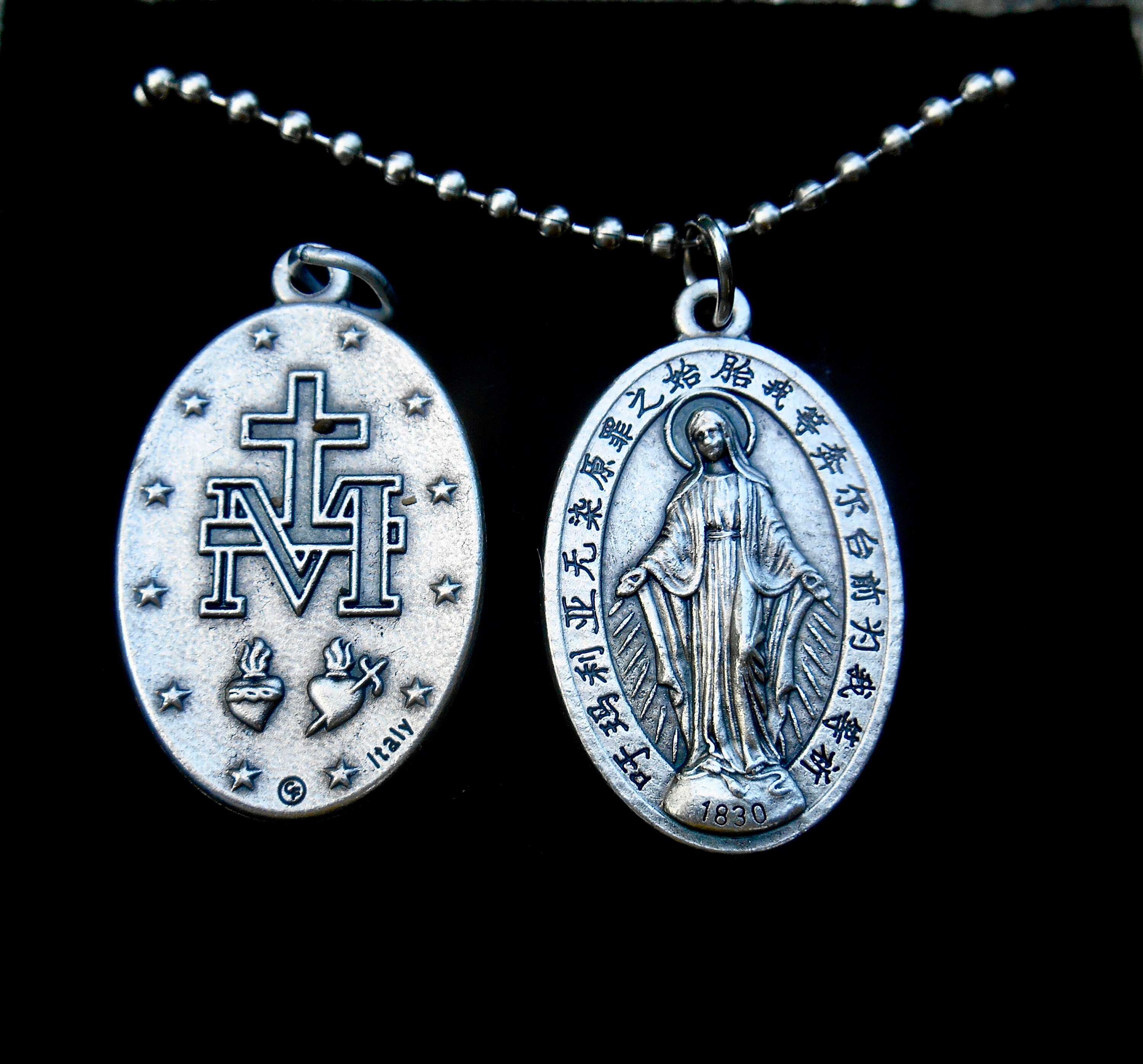 XL Chinese Miraculous Medal, Miraculous Medal Ball Chain