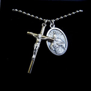 Saint Jude, Mens 1.5 Inch Crucifix, Catholic Boys Cross, Confirmation Cross, Mens Cross, Jude Necklace, Sterling Silver or Stainless Steel