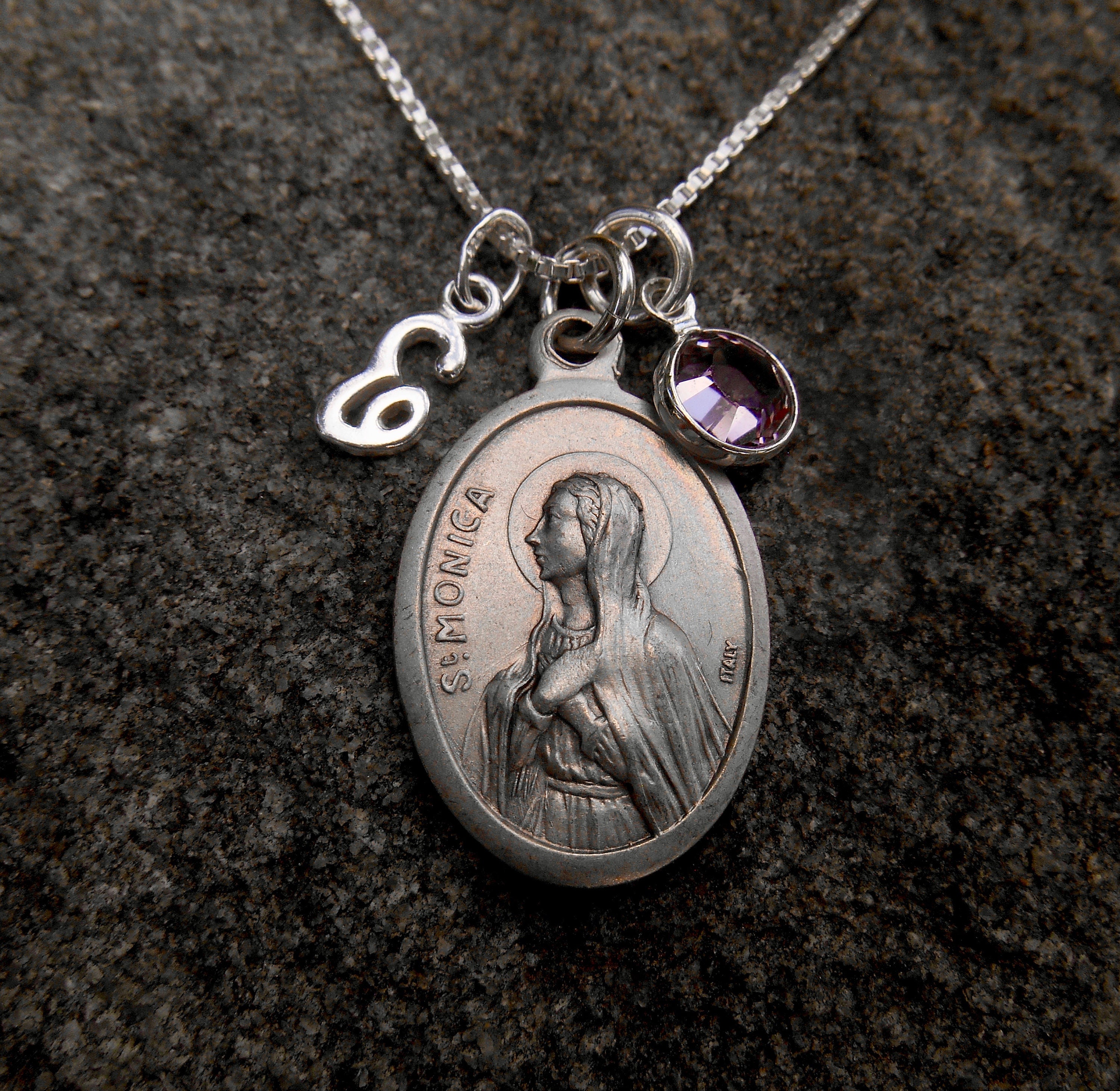 Saint St Monica Necklace Personalized Initial Patron Saint Etsy