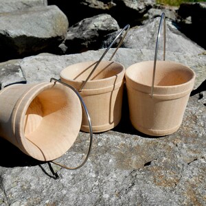 Miniature Wooden Buckets Set of 3, Small Wood Pails 2-1/16 Craft Wooden Bucket w / Wire Handle, Unfinished Craft Bucket, Miniature Bucket image 4